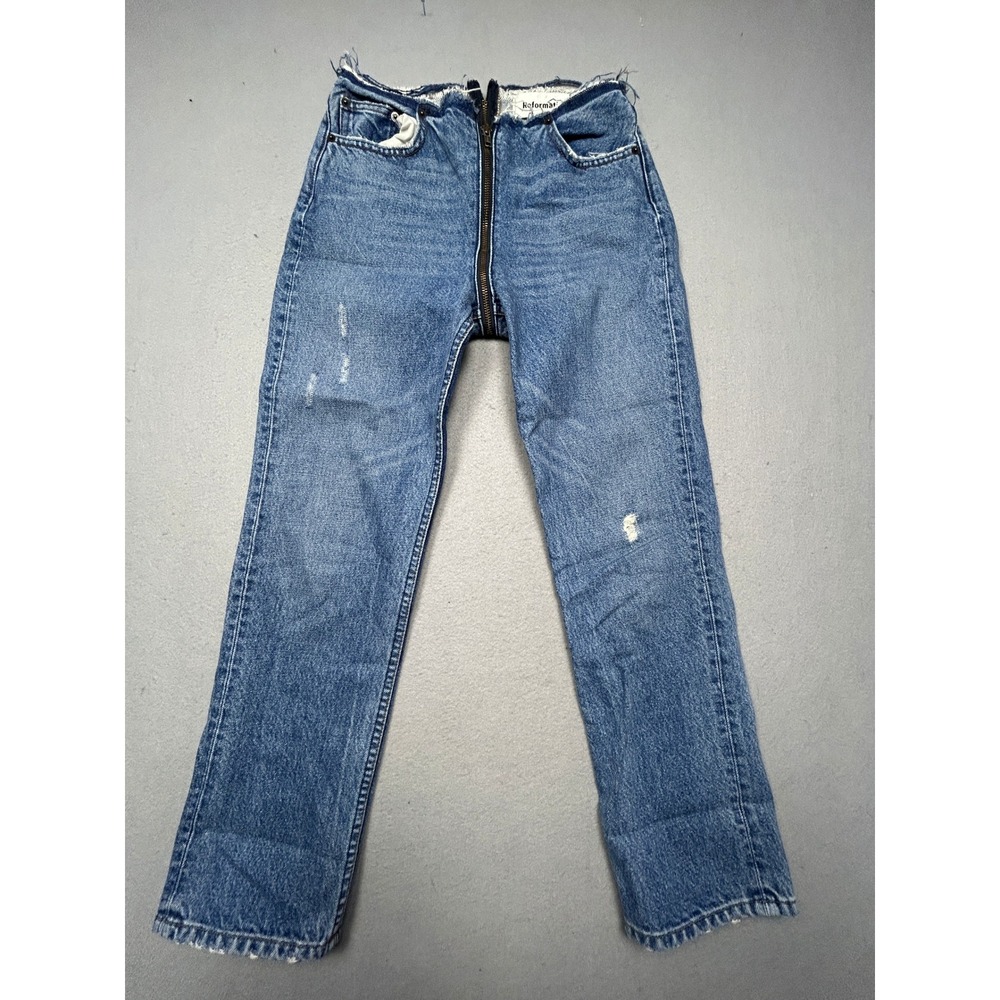 Reformation Zipper Jeans Cotton Blend Blue Denim 24 Womens